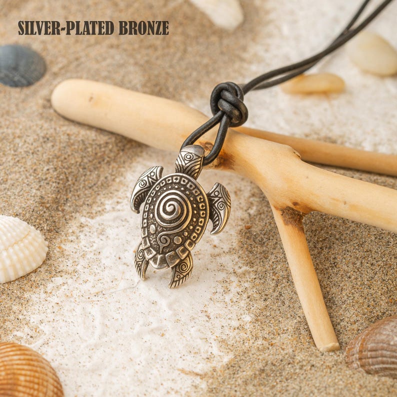 Sea Turtle Necklace · Maori Pendant in Sterling Silver or Bronze · Polynesian Jewelry · Handmade Tribal Ocean Gift for Men & Women image 3