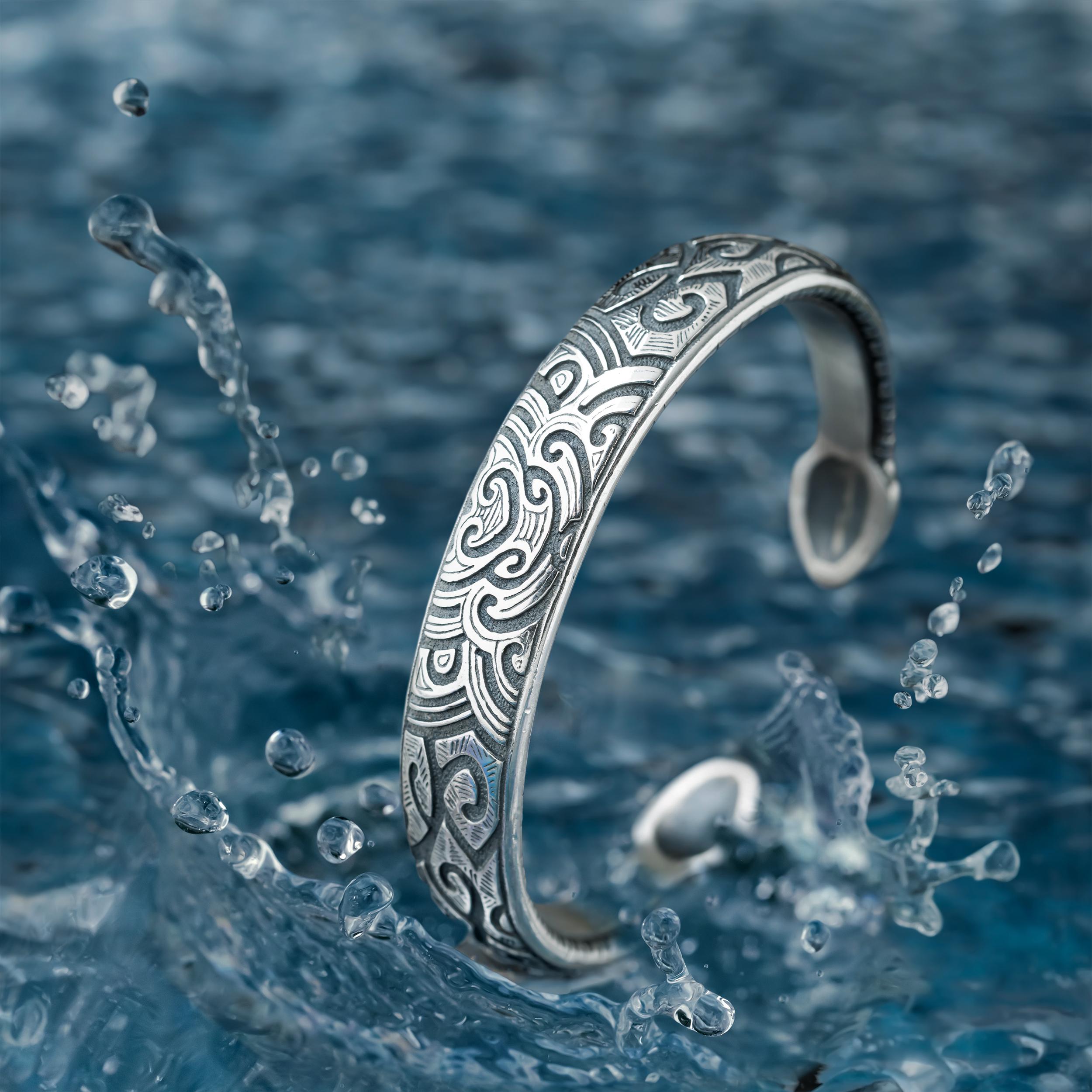 Bracelet Manchette Vintage En Argent Sterling 925 - Style Moderniste Sculpté - Marque WS - Rétro Années 30-50