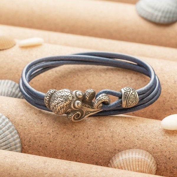 Ocean Unisex Bracelet Octopus Kraken and Bead with Maori Pattern for Men Women - Wristband Nautical Sea Polynesian Oceania Tribal Jewelry