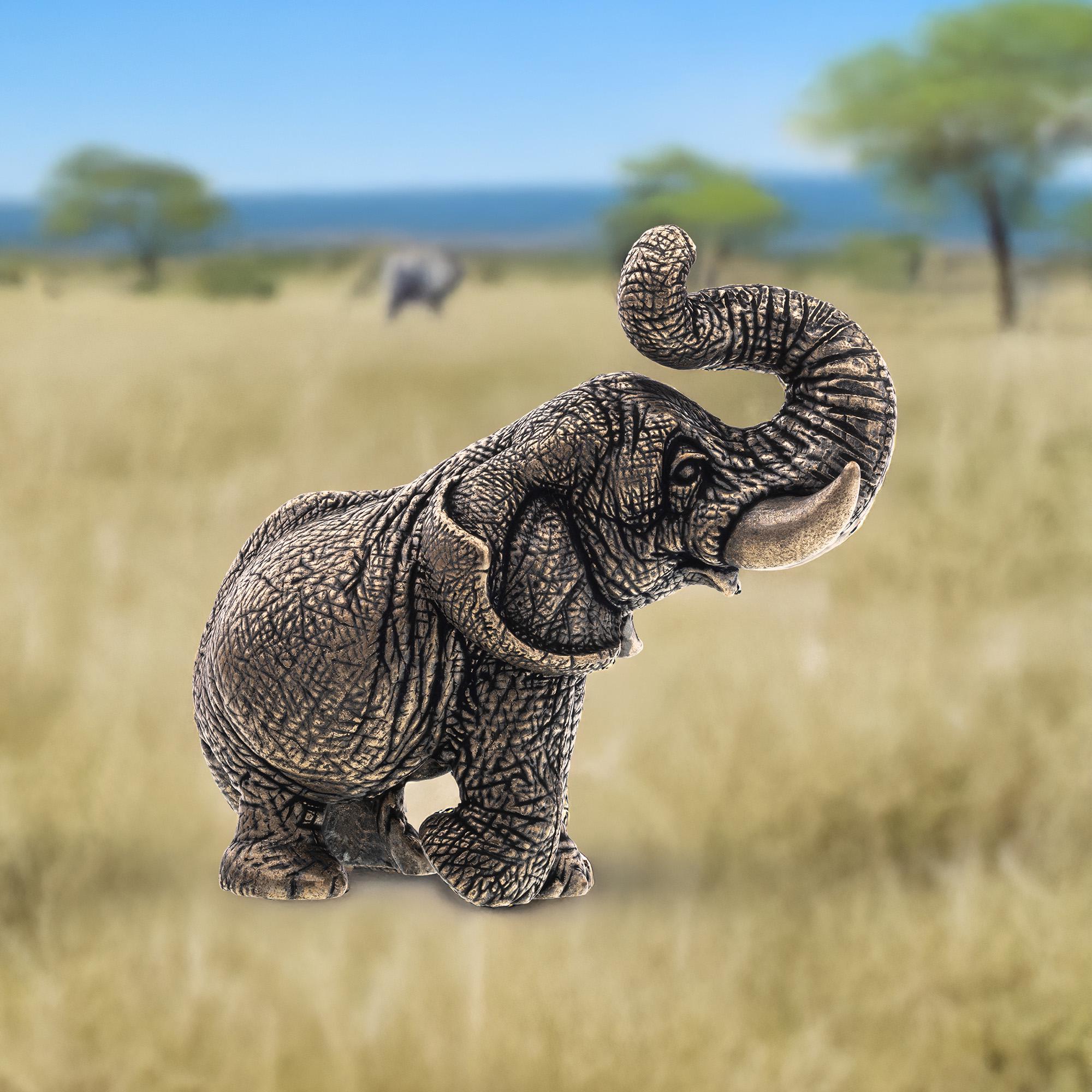 ブロンズ象の置物 - ミニチュア野生動物彫刻、知恵と幸運の象徴