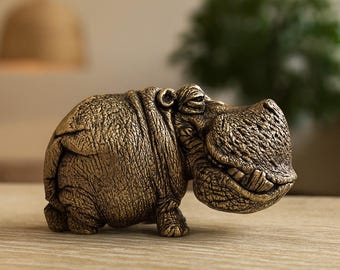 Handcrafted Bronze Hippopotamus Figurine – Miniature Wildlife Sculpture, Animal Collectible, Gift for Nature and Art Lovers