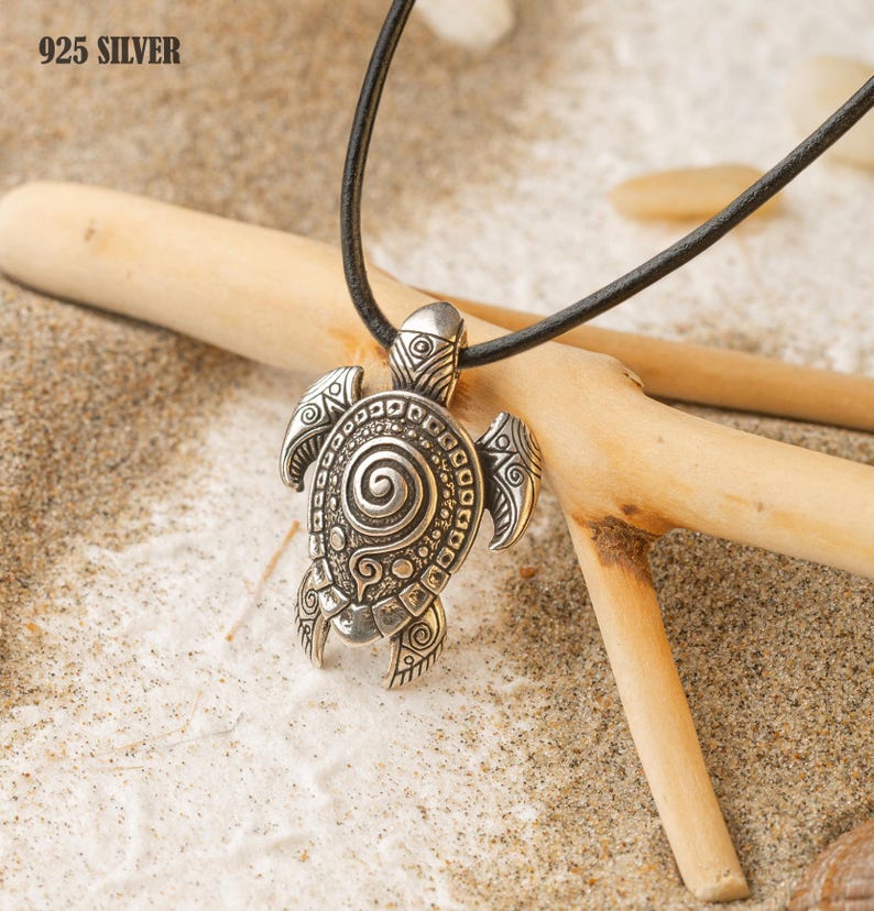 Sea Turtle Necklace · Maori Pendant in Sterling Silver or Bronze · Polynesian Jewelry · Handmade Tribal Ocean Gift for Men & Women image 2