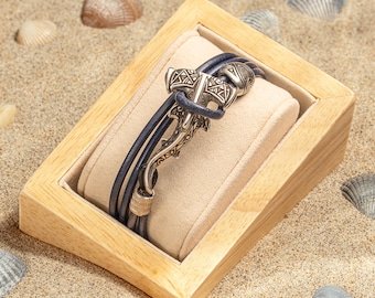 Ocean Bracelet with Hammerhead Shark - Bangle Maori Style Gift for Men Women - Armband Polynesian Tribal Nautical Hawaiian Beach Jewelry