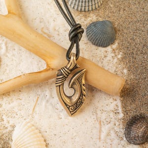 Ocean Necklace Fishing Hook Maori Style Hei Matau - Polynesian Pendant Gift for Men Women Ocean Hawaiian Tribal Nautical Surfer Sea Jewelry image 1