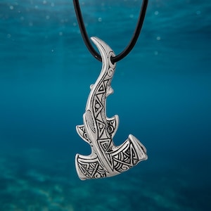 Silver Necklace Hammerhead Shark: Polynesian Maori Pendant Gift for Him and Her, Ocean Hawaiian Tribal Nautical Surfer Beach Jewelry