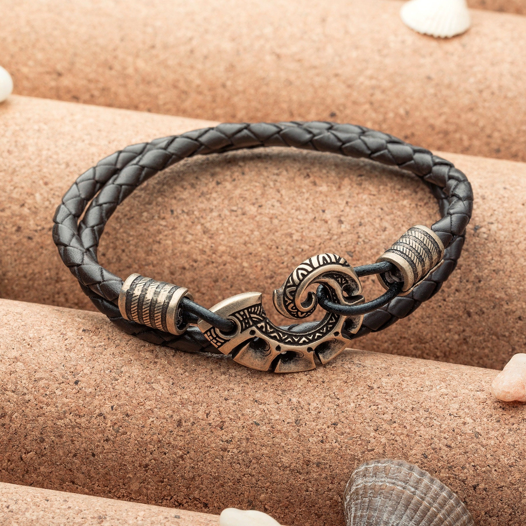 Ocean Bracelet With Bronze Fishing Hook Hei Matau - Bangle Maori