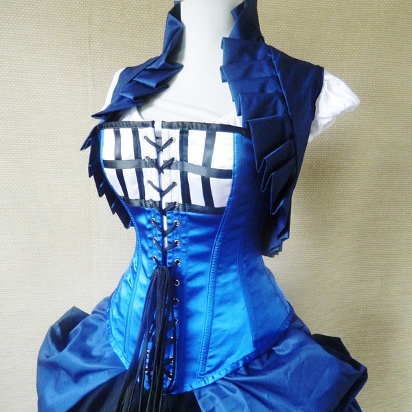 Blue over bust victorian phone box corset-to fit 35-38" natural waist