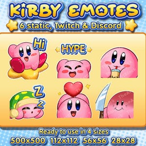 Kirby Emote Pack | 6 static |Twitch/Discord Emotes | Kirby Chibi Emotes