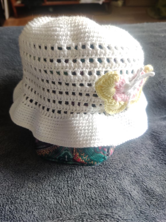 Sun hat,baby, 4-6 months, crocheted, solhatt, 4-6 månader, virkad