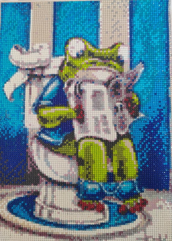 Frog on Toilet Diamond Painting - Colorful Mosaic Art (30x40 cm)
