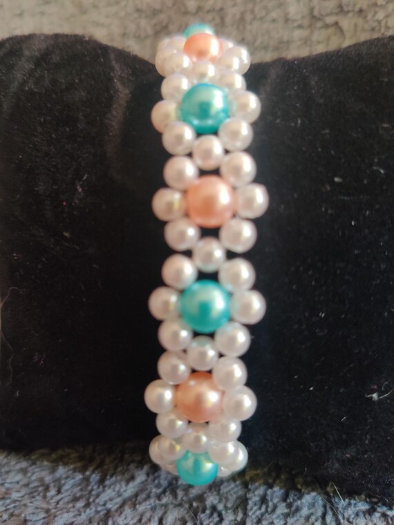 Pearl Bracelet: White, Turquoise, Apricot - 15.5cm