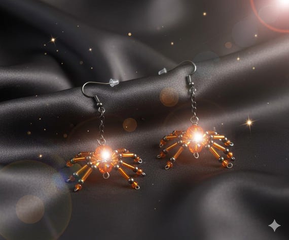 Halloween Spindelörhängen - Orange och Blå Kristaller