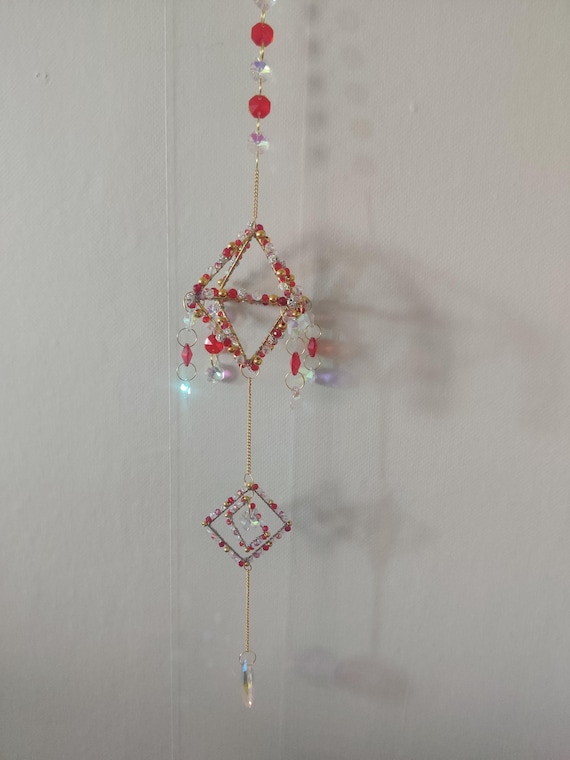 Crystal Suncatcher Mobile: Red, White, Silver & Gold
