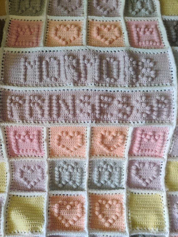 Crocheted Baby Blanket: Grandma's Princess, Multi-Colored