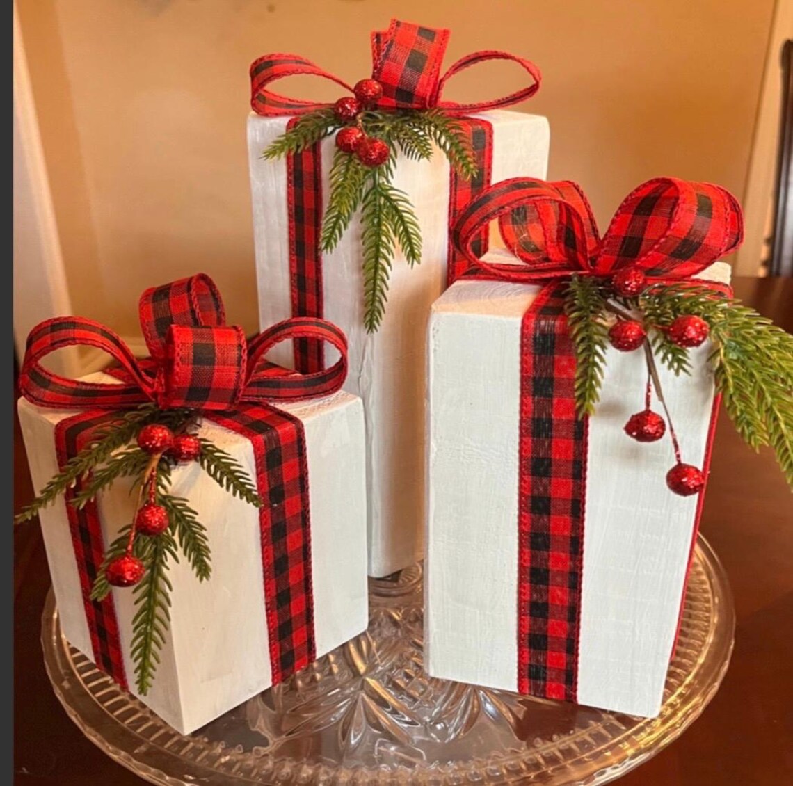 Wooden Gift Blocks: Seasonal Home Decor, Set of 3 Christmas or Winter ...