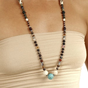 Handmade Turquoise Gemstone Necklace: Unisex Mala, Healing Jewelry