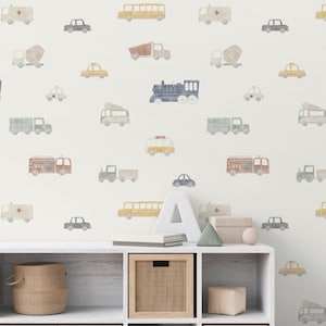 Cars and Trucks, Peel and Stick or Pre-pasted Wallpaper, Kids Bedroom