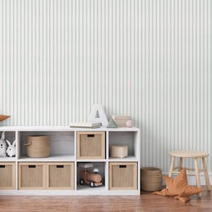 Mint Green Stripes, Minimalist Wallpaper, Hand Drawn Lines, Peel and Stick or Pre-pasted Wallpaper, Kids Bedroom