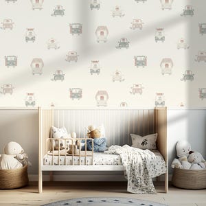 Cars and Trucks with Baby Animals, Kids Room Decor, Peel and Stick or Pre-pasted