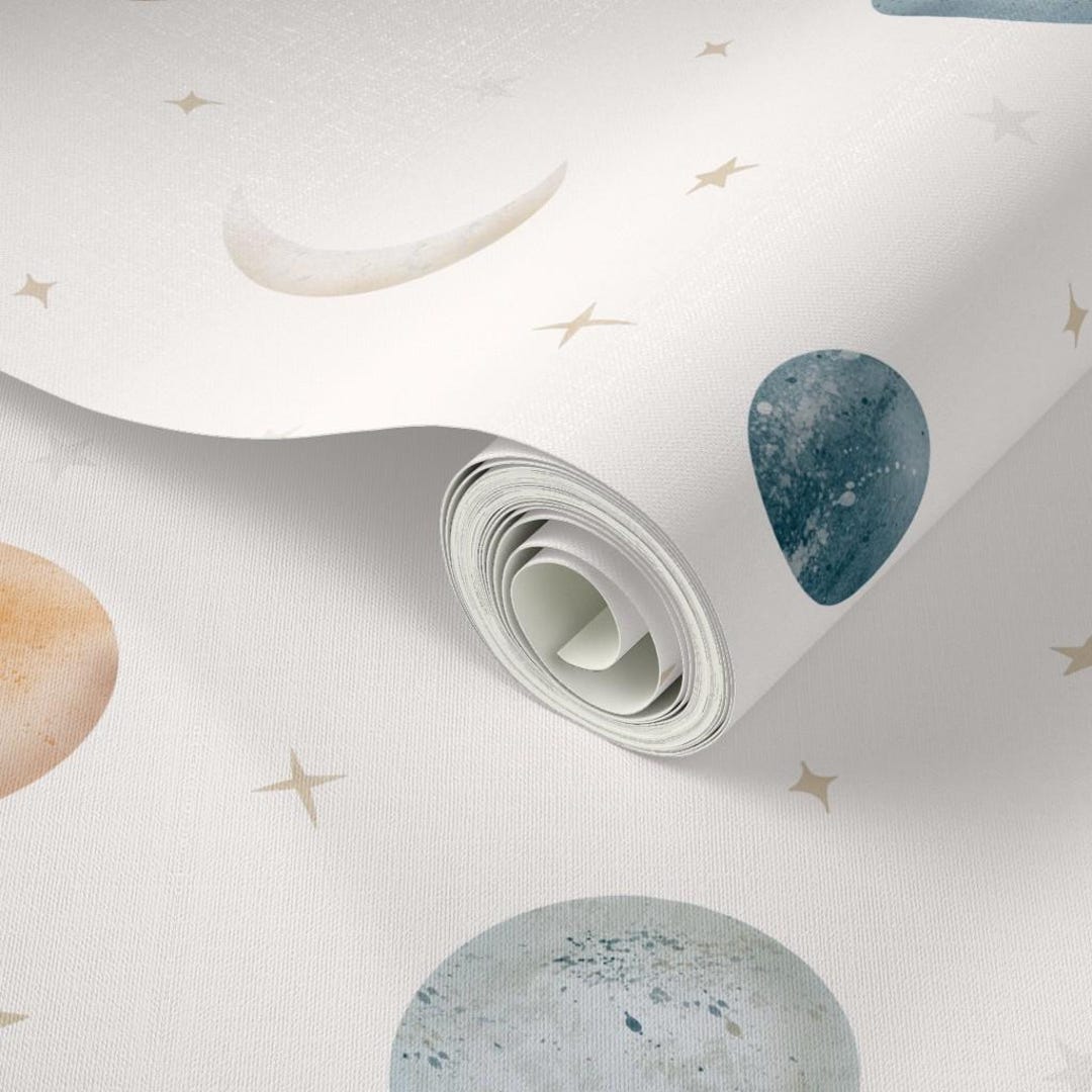 Watercolor Space Planets Wallpaper, Kids Room Decor, Peel and Stick or ...