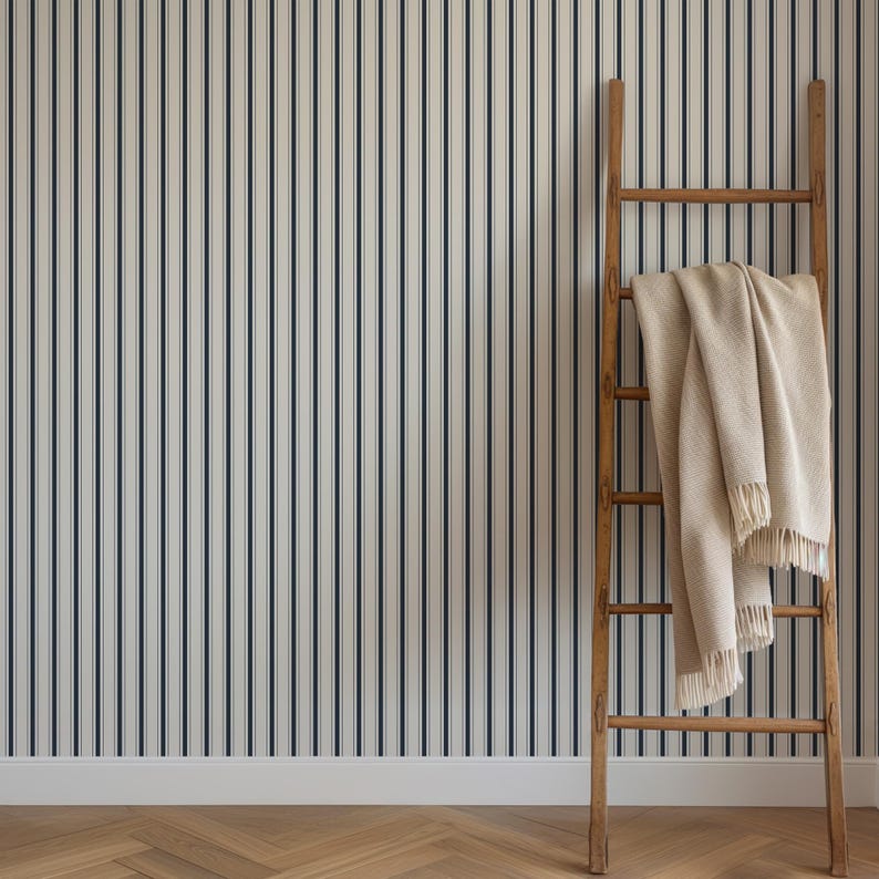 Awning Stripes Naval Blue Wallpaper, Peel and Stick or Prepasted