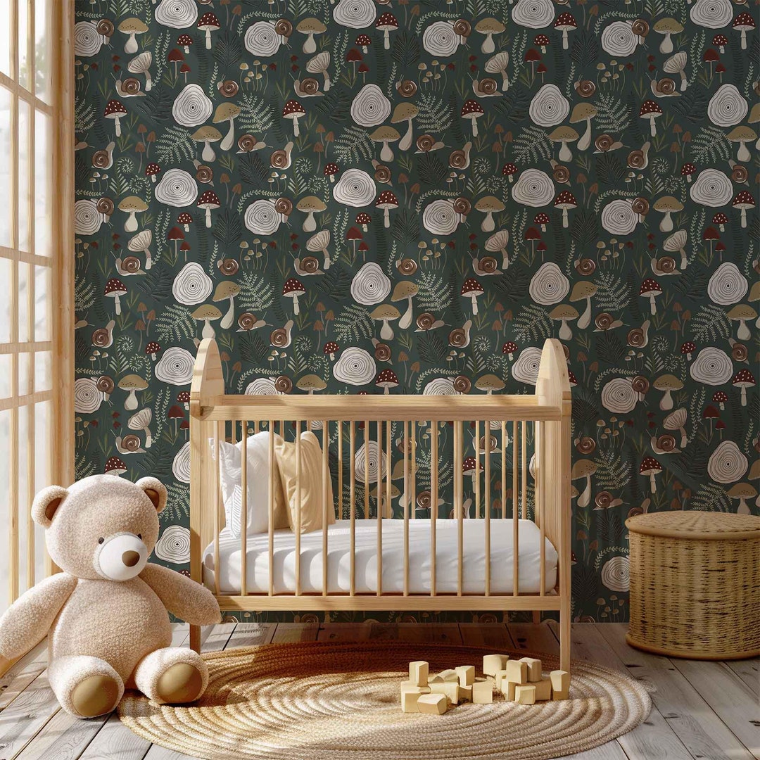Whimsical Mushroom Forest Wallpaper, Kids Room, Peel and Stick or Pre ...