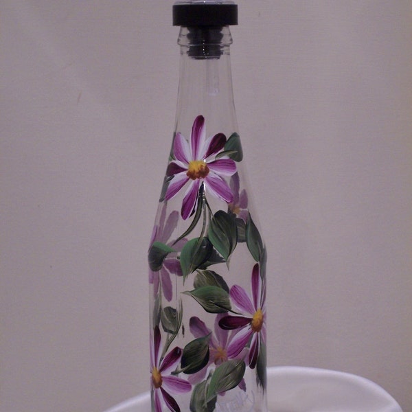 Bottle with Burgundy Daisies and Free Flowing Spout