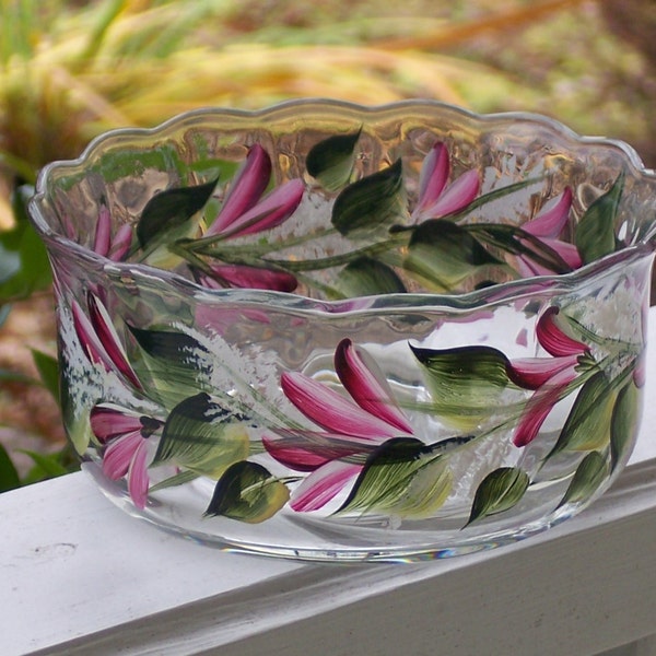 Hand Painted Glass Scalloped Edge Candy Dish