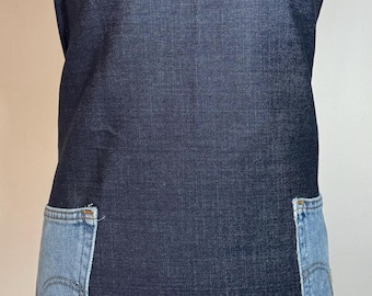Waist apron in dark blue reworked denim one size