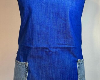 Waist apron in bright blue reworked denim one size