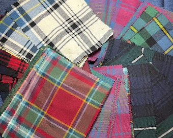 Tartan Rectangle Scottish Wool Multicoloured Checked Pinking Sheered  x10 pieces