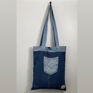 Denim draagtas Handgemaakt omkeerbaar Breedte 16 inch Lengte 18,5 inch