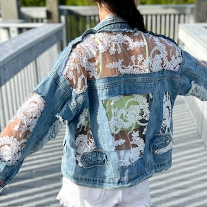 Custom Denim Jacket: Oversized Boho Lace Embroidered Back - Etsy