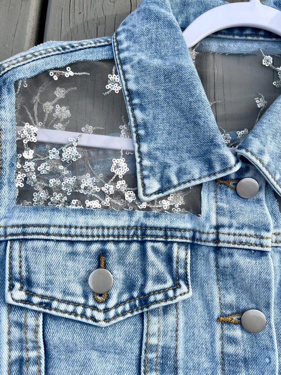 Floral Sequin Denim Jacket: Light Wash Boho Bridal Coverup - Etsy