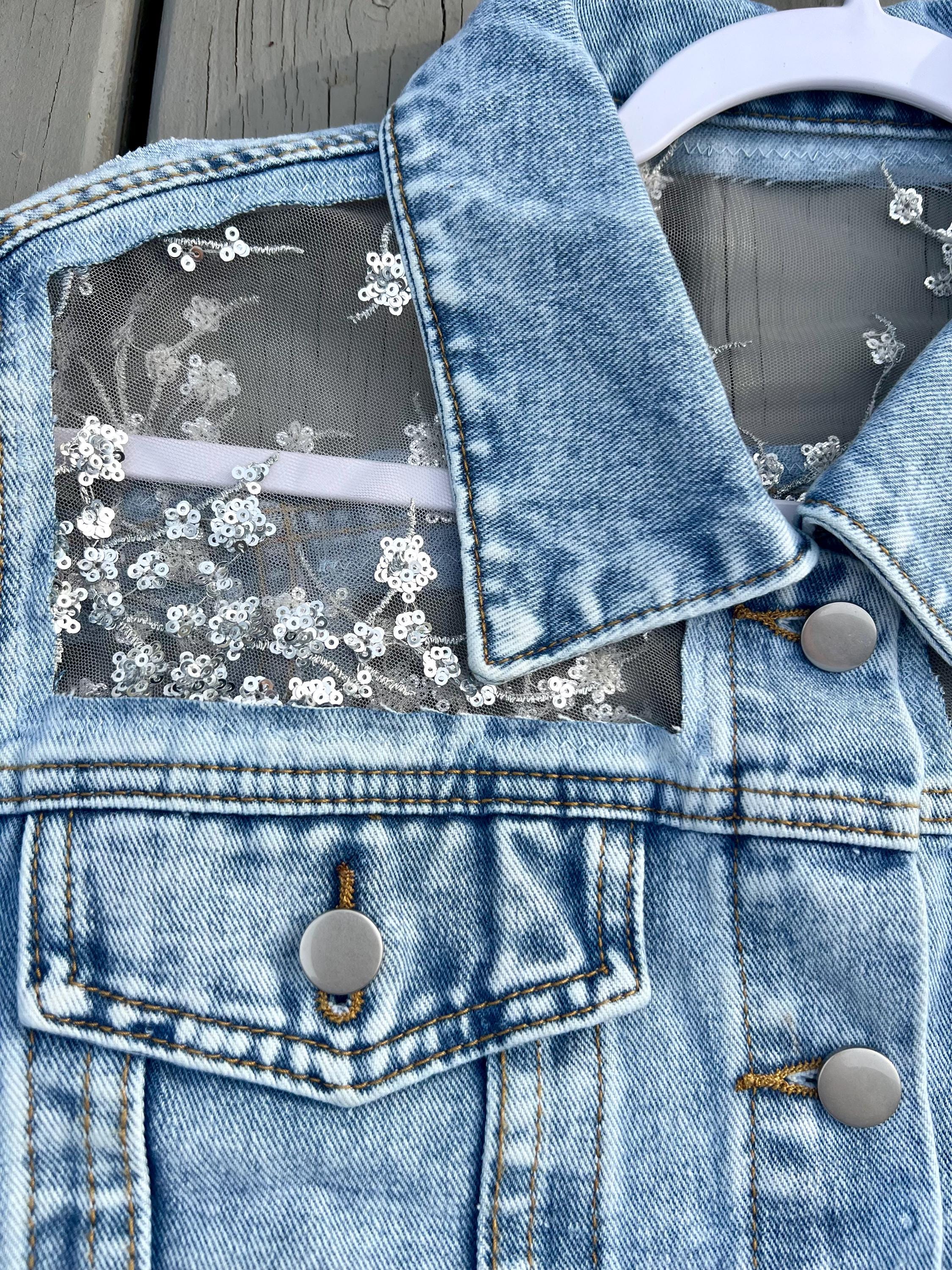 Floral Sequin Denim Jacket: Light Wash Boho Bridal Coverup - Etsy