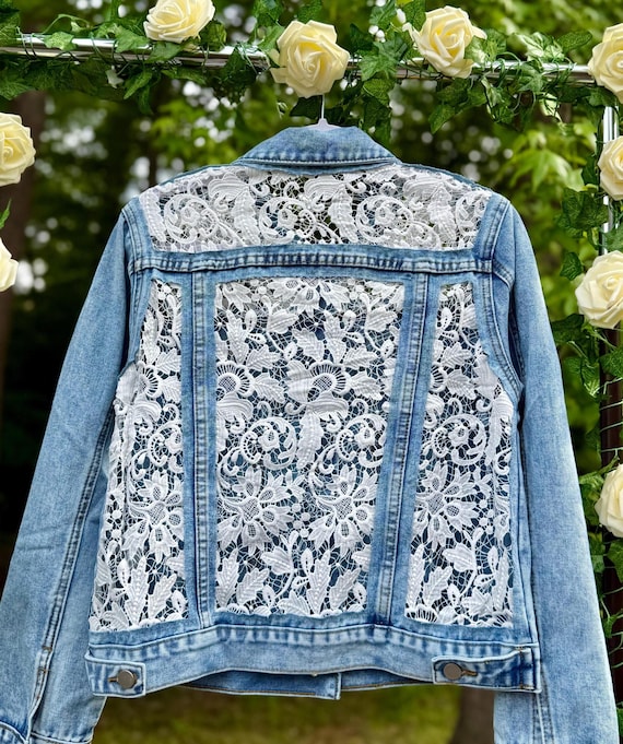 Custom Denim Jacket: Boho Floral Lace Embroidered Bridal Coverup