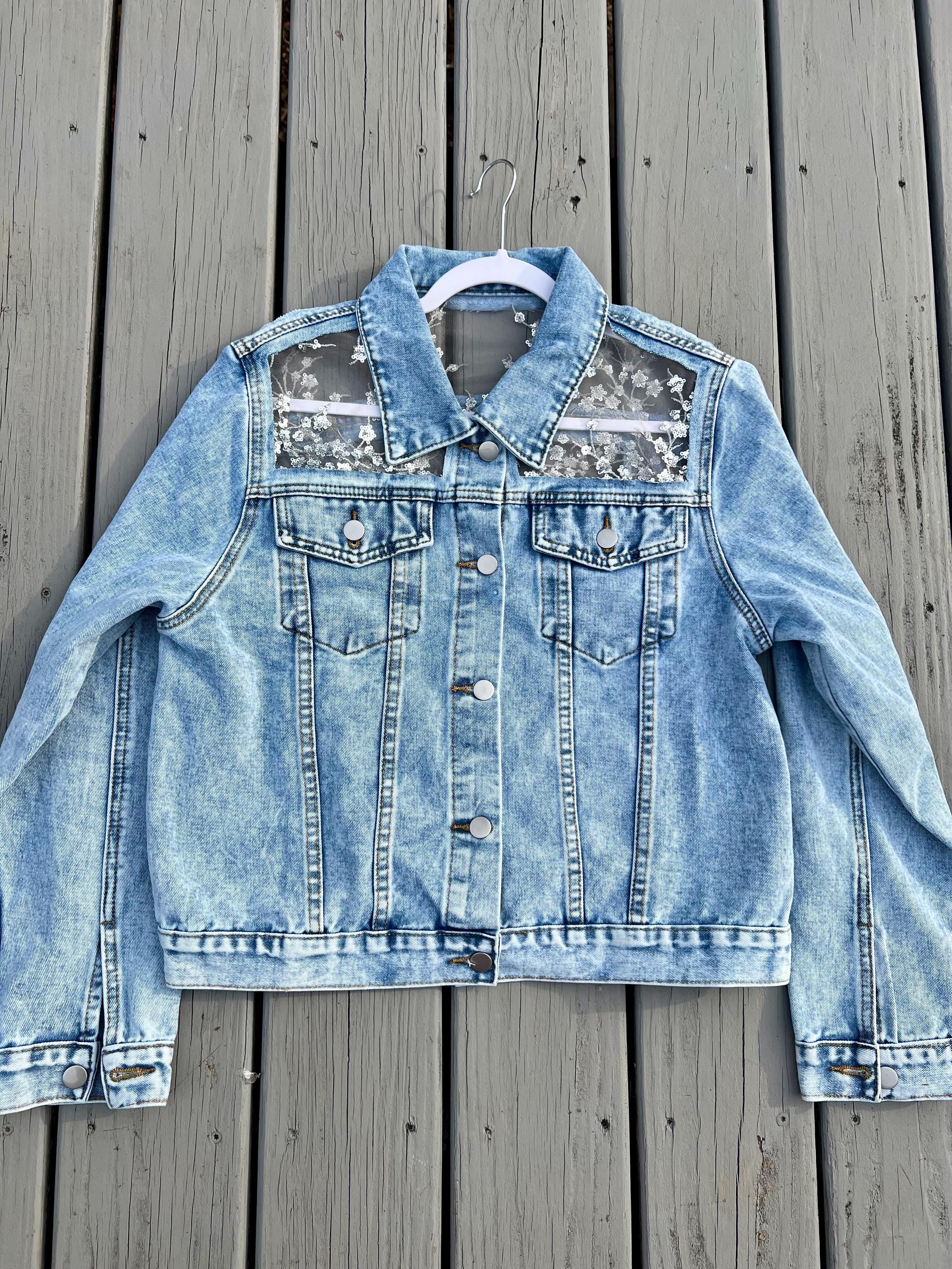 Floral Sequin Denim Jacket: Light Wash Boho Bridal Coverup - Etsy
