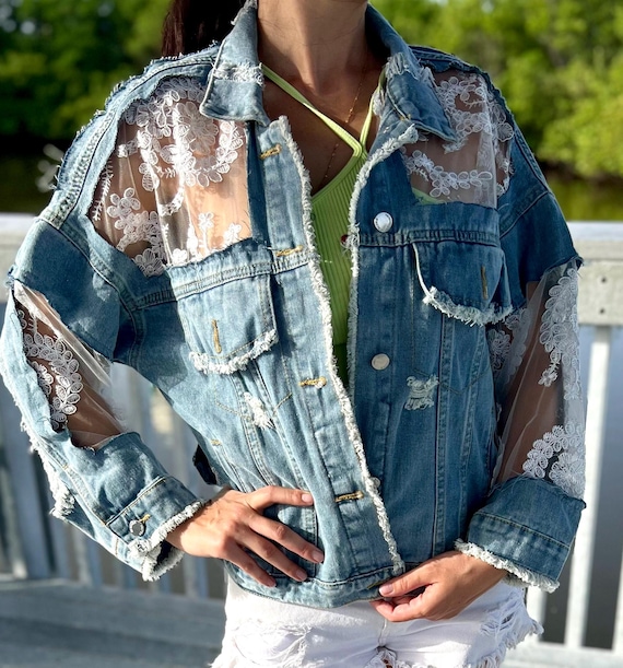 Custom Denim Jacket: Oversized Boho Lace Embroidered Back - Etsy