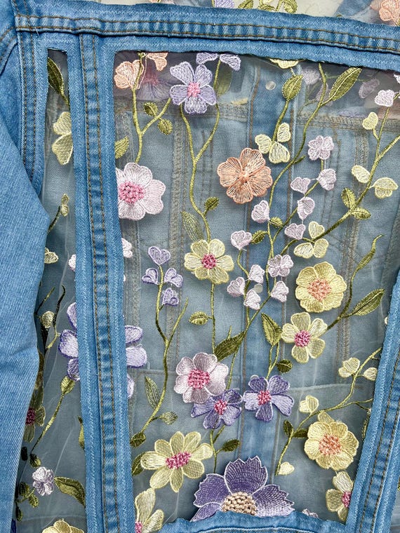 Boho Jacket Sheer Denim Jacket Yilon BLOSSOM LACE DENIM JACKET