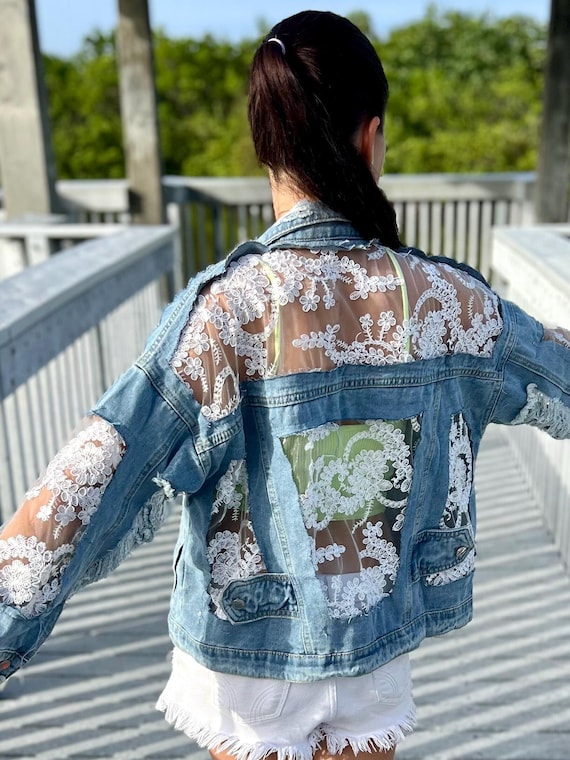 Custom Denim Jacket: Oversized Boho Lace Embroidered Back - Etsy