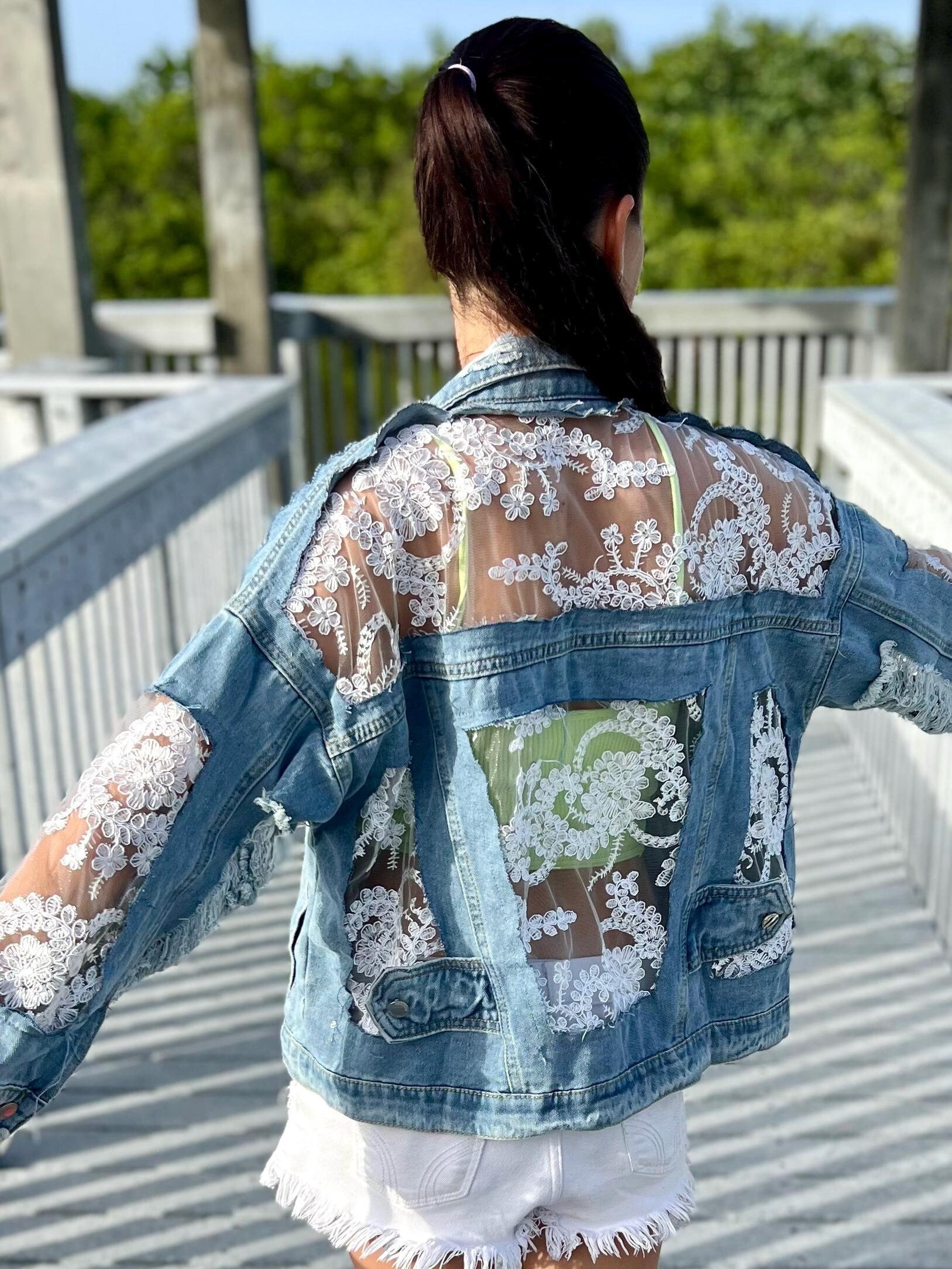 Custom Denim Jacket: Oversized Boho Lace Embroidered Back - Etsy
