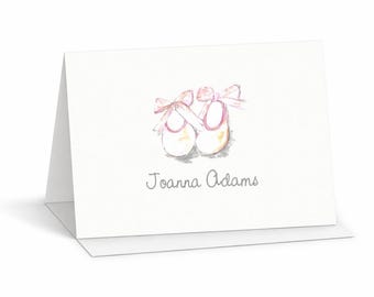 Personalized Baby Girl Thank You Cards, Watercolor Shoes, Pink Stripe Stationery