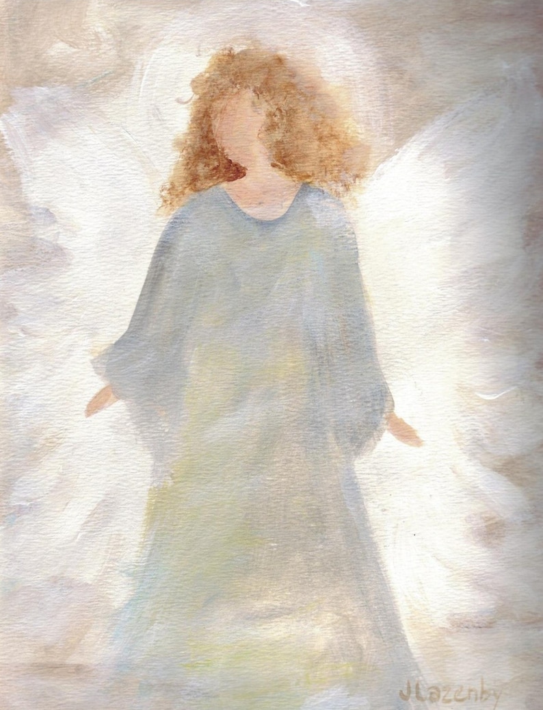 Angel Notecard Angels original Greeting cards, blank notecards, hand painted notecards, fine art painting,Blue angel cards image 1