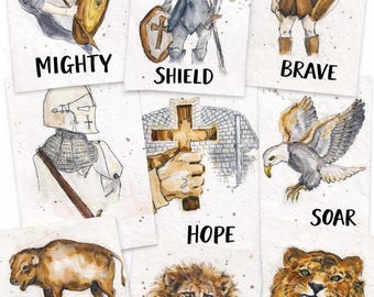 Warriors of Light Scripture Cards, Watercolor Prints for Boys