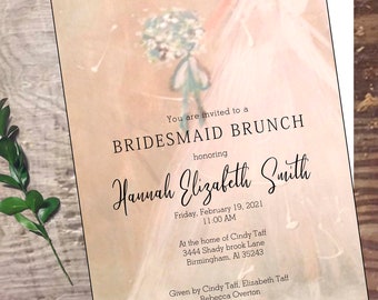 Modern Minimalist Bridesmaid brunch Invitation, Original water color design invitation bride personalized bride shower