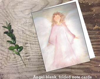 Pink angel note card watercolor blank folded note cards