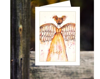 HOPE Notecard custom hand drawn backward angel notecards