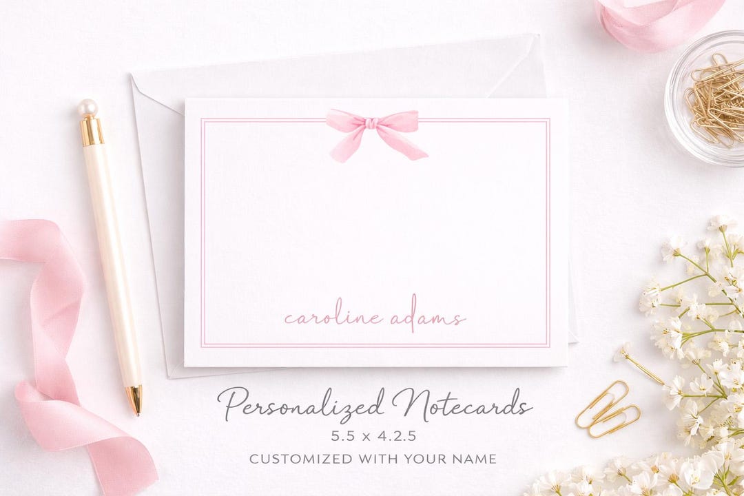 Personalized Bow Notecards | Custom Name Stationery Set (A2 Folded) - Etsy
