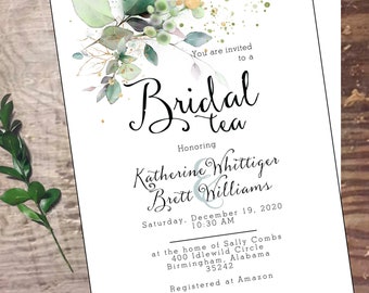 Modern Minimalist Bridal tea Invitation, Original water color design invitation bride personalized bride shower