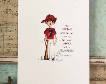 Boy poem, boy room, baseball print, original hand drawn boy baseball, inspirational, birthday gift, new baby gift, new born boy gift